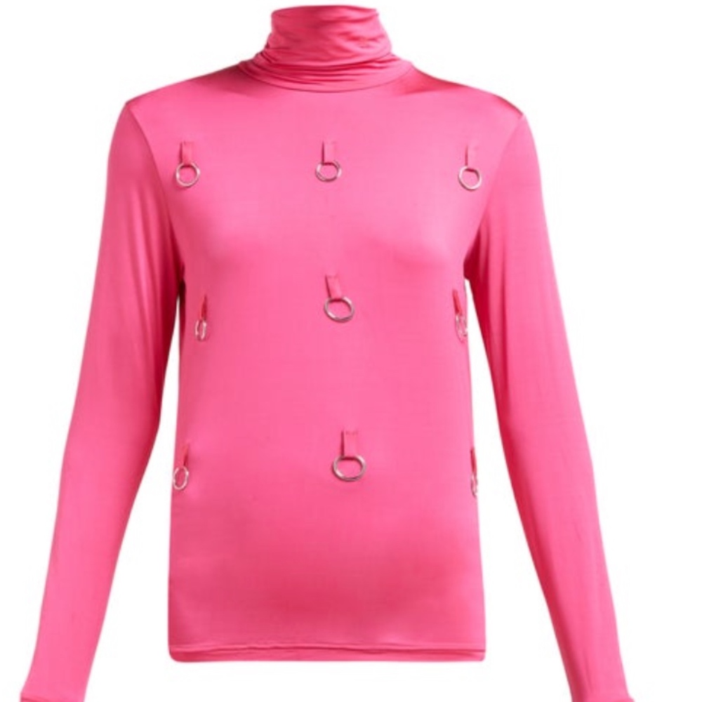 RAF SIMONS PINK Ring-embellished roll-neck top